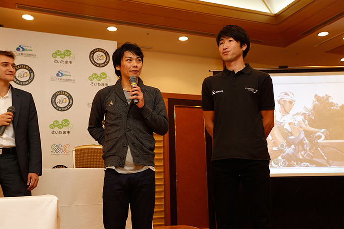 記者会見には世界で活躍する日本人選手、新城幸也選手と別府史…